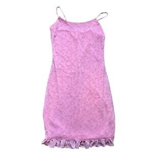 R Petites Y2K Vintage Pink Ruffled Tiered Mini Dress Size 4 Summer Club